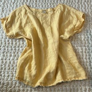 MAGASCHONI 100% Linen yellow boxy square short sleeve shirt tunic top large